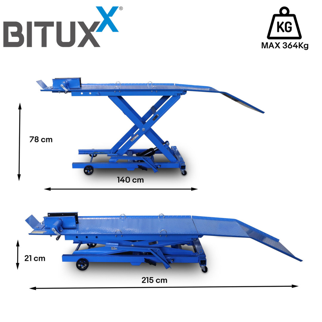 Hydraulický nůžkový zvedák na motorku s nožní pumpou 364 kg Bitux MS19472